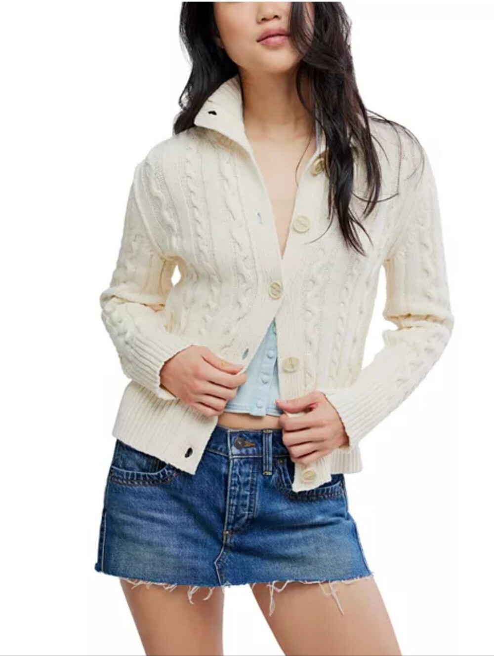 Free People We The Free Cable Collar Cardigan Ivory Large